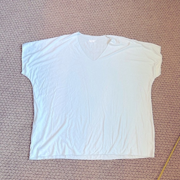 Made Italy Oversized Top Light Blue V-Neck Lagenlook Minimalist Flowy Tee A161 - Picture 2 of 6